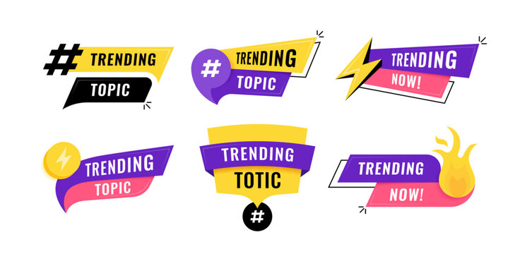 Trending topic badges design. Superset colorful advertising banners with Trending topic inscription. Modern vector illustration