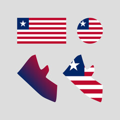 Liberia national map and flag vectors set....