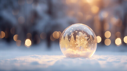 Obraz premium Christmas winter blur background with crystal ball and copy space. Generative AI