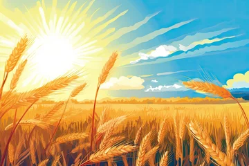 Foto op Plexiglas wheat field in summer landscape illustration Generative AI © krissikunterbunt