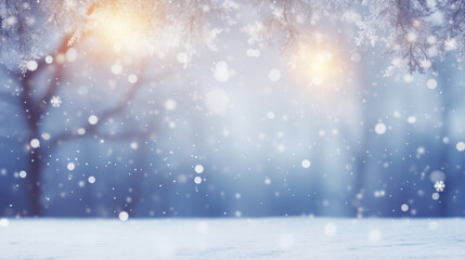 Merry Christmas winter blurred background with beautiful lighing bokeh and copy space. Generative AI