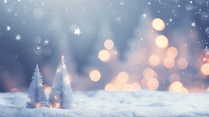 Fototapeta na wymiar Merry Christmas winter blurred background with beautiful lighing bokeh and copy space. Generative AI
