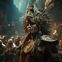 Photo of a aztec warrior in full armor.generative ai