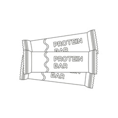 Protein bars. Various Sport equipment. Fitness inventory, gym accessories. Workout stuff bundle. Line art.