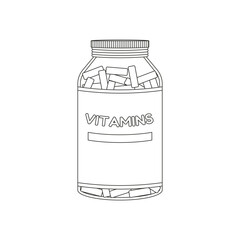 Vitamins. Various Sport equipment. Fitness inventory, gym accessories. Workout stuff bundle. Line art.