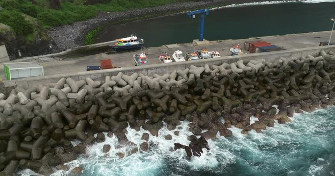 Aerial shots of the town of Corvo island and its aerodrome in the Azores