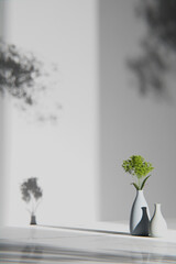 Simple monotone background with vases, tree
shadows and natural light. 3d Render.