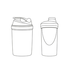 Shaker. Various Sport equipment. Fitness inventory, gym accessories. Workout stuff bundle. Line art.