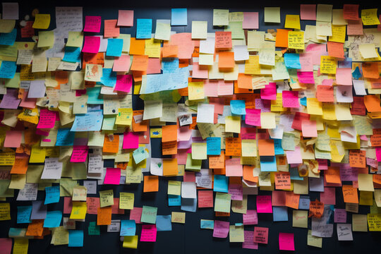 Colorful Post Its On A Wall With Some Scribbles. Generative AI