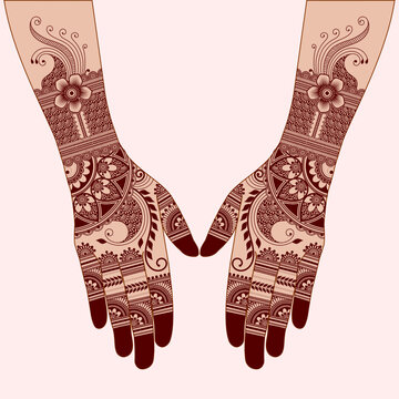 Henna mehndi mehendi mahendi design on two hands indian arabic asian culture vector illustration EPS