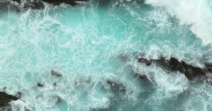 Aerial shots of Corvo island shore in the Azores