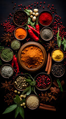 Obraz na płótnie Canvas Various spices and herbs top