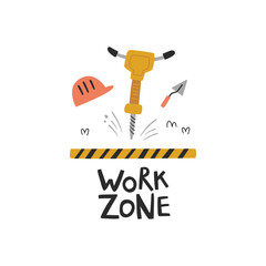 vector image of a jackhammer and work zone text