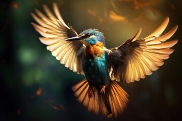 Fototapeta premium Electric blue and orange colours of a Kingfisher, wings fully open.
