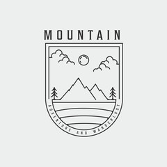 mountain emblem line art logo simple vector illustration template icon graphic badge design