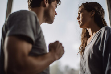 Fototapeta premium family quarrel and abuse. man and woman arguing and yelling at each other. Generative AI