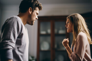 Fototapeta premium family quarrel and abuse. man and woman arguing and yelling at each other. 