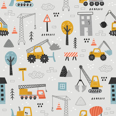 vector seamless pattern of construction vehicles - 624300626
