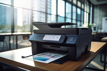 modern office multifunction printer on the office background. Generative AI