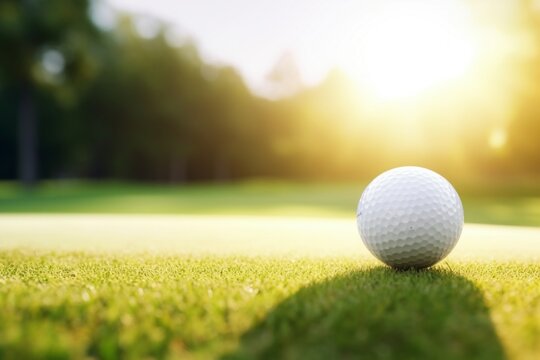 Photo of a golf ball on a lush green golf course .generative ai
