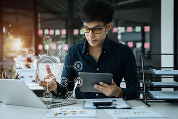 Zero trust security concept Person using computer and tablet with zero trust icon on virtual screen of Data businesses.in office.