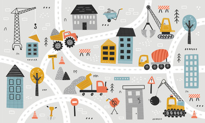 vector wallpaper of construction area for kids