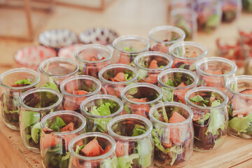 close-up of a buffet with appetizers - top view	
