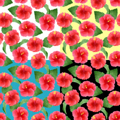 ハイビスカスをモチーフにしたシームレスパターン／Seamless pattern with hibiscus motif
背景,背景素材,バックグラウンド,壁紙,
シームレスパターン,パターン,模様,柄,
テキスタイル,ファブリック,
ラッピング,

4色の背景のパターンをつなげました。