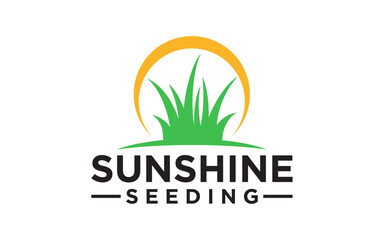 Logo organic farm green tree with sunshine as power design template