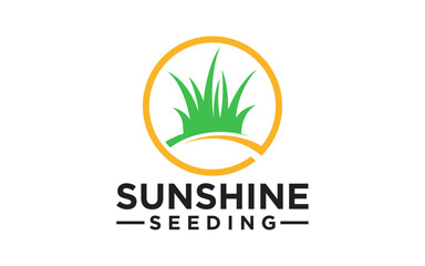  Logo organic farm green tree with sunshine as power design template