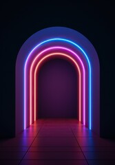 Fototapeta premium As the purple hues of the lamps lit up the night, a mesmerizing tunnel of vibrant lights illuminated the walls