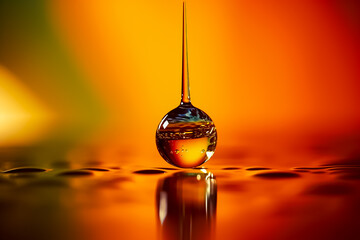 Fototapeta Cosmetic pipette with Cosmetic Essence oil Liquid drop on a orange background Ai generated obraz