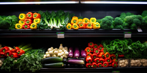 Fresh vegetables on a store shelf.  
