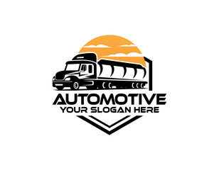 Vehicle. Big Cargo Truck. Tank. Gasoline tanker. Tank truck, fuel and oil tanker truck, septic tank pumping truck logo vector