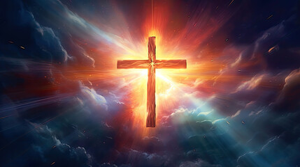 Fototapeta premium Spiritual illustration Jesus cross christianity background 