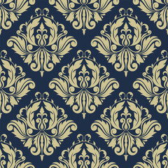 Luxury seamless damask wallpaper. Elegant blue damask pattern background vector illustration