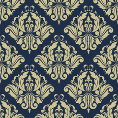 Luxury seamless damask wallpaper. Elegant blue damask pattern background vector illustration