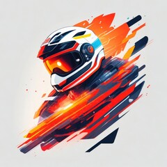 Dynamic racer wearing helmet. Extreme sport illustration. AI generated.