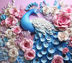 3D Peacock. bird illustration