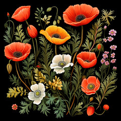 Wild flowers mountain meadow poppy chamomile apple tree tea herbs medicinal medicine