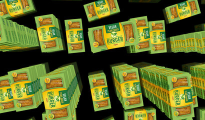 Fototapeta na wymiar Vegan burger green organic food pack 3d illustration