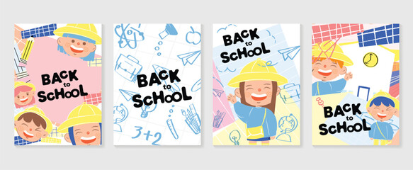Back to school vector banners. Background design with children and education accessories element. Kids hand drawn flat design for poster , wallpaper, website and cover template.