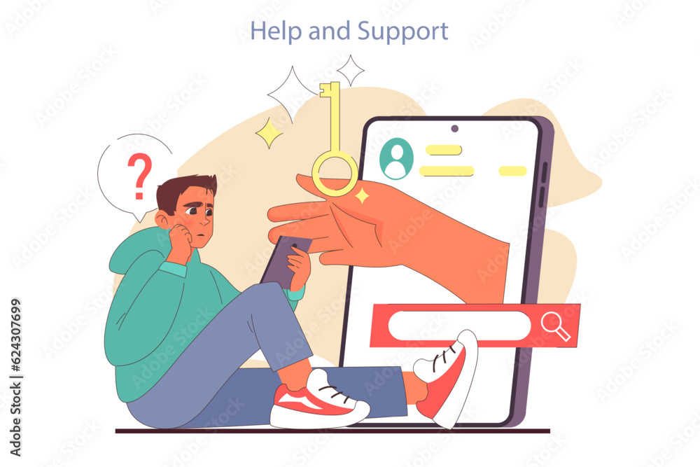 Poster positive aspect of social networks. character asking a question in the internet.