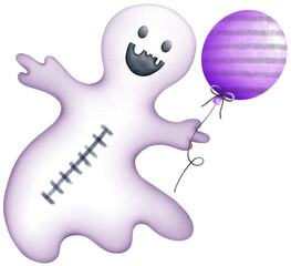 Obraz premium Cute Watercolor Halloween. Ghost This haunting watercolor ghost is sure to add a touch of eerie atmosphere to your next project.