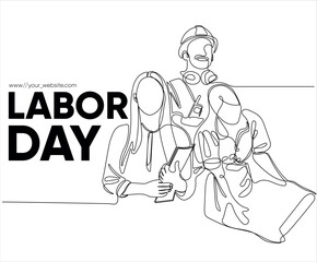 Happy Labour Day simple vector web banner. Set of tools. Lettering Labour Day. Black and white background, banner, poster. Vector illustration