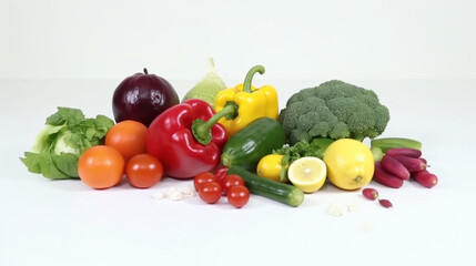fruits and vegetables on a white background. Generative AI