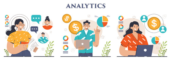 Business analytics set. Data examination and strategy development