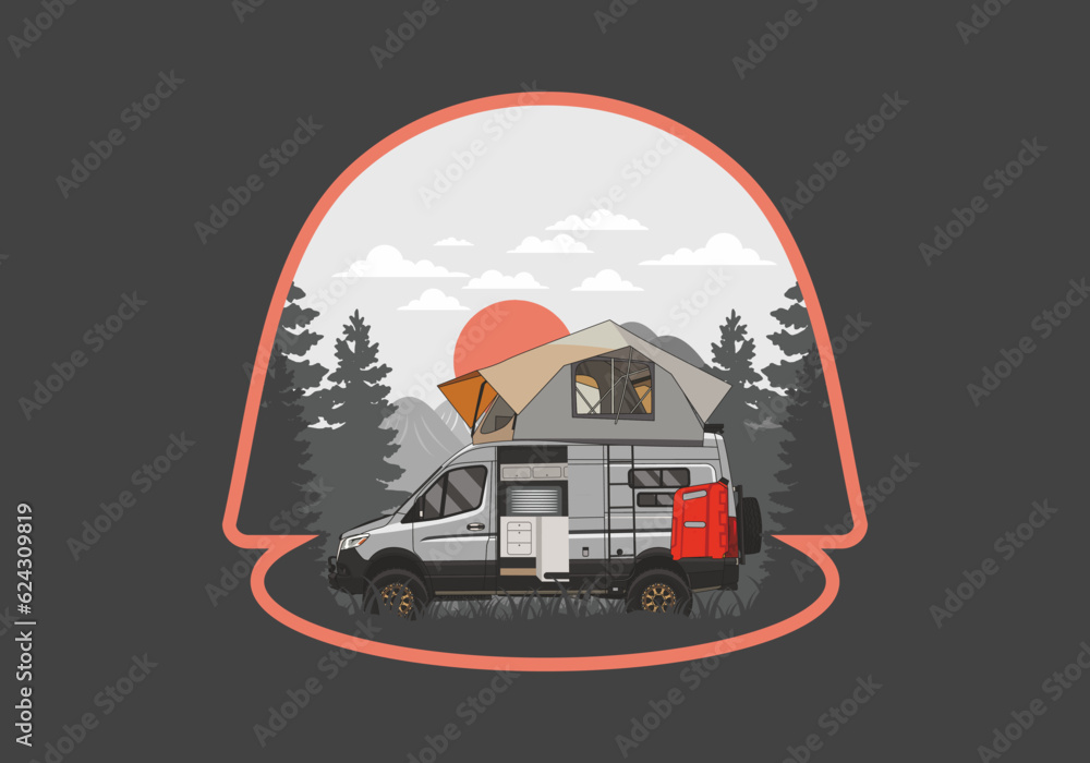 Canvas Prints large van with roof tent illustration design