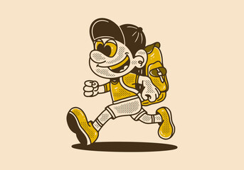mascot character design of a boy carrying a school bag