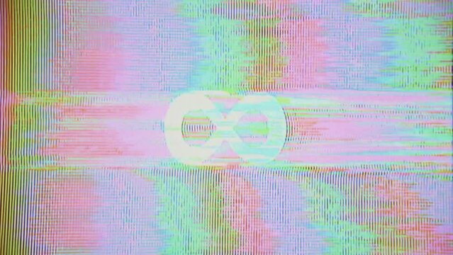 Infinity symbol retro glitch, infinity sign, chromatic luma distortion infinity 8, visual, 90s 80s TV television glitching, bad signal, tape recorder, scanning lines, grain pattern vaporwave, vintage